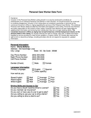 Personal Care Worker Data Form