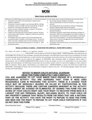 Minor Child Release and Waiver of Liability