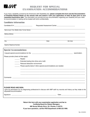 Request for Special Examination Accommodations