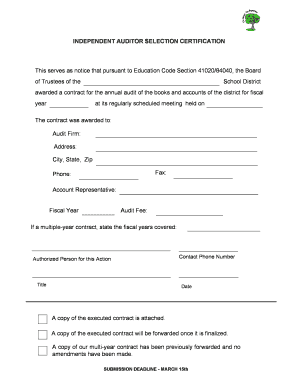 Independent Auditor Selection Certification