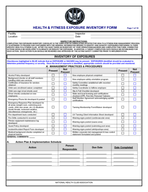 Health & Fitness Exposure Inventory Form