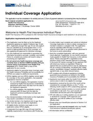 Health First Insurance Individual Coverage Application