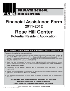 Private School Aid Service Financial Assistance Form