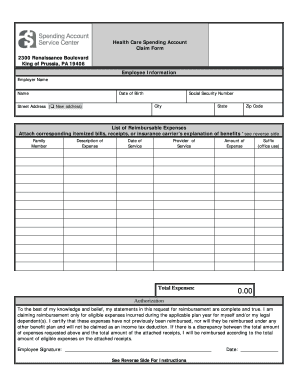 Health Care Spending Account Claim Form