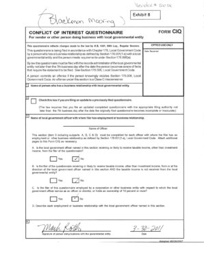 Conflict of Interest Questionnaire Form CIQ