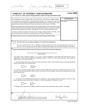 Conflict of Interest Questionnaire Form CIQ