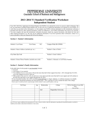 2013–2014 FAFSA Verification Worksheet