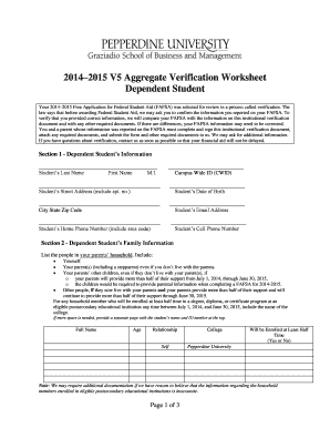 2014–2015 FAFSA Verification Worksheet