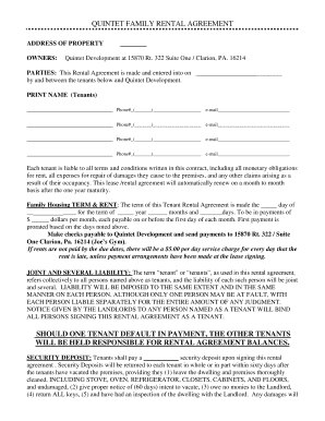 Quintet Family Rental Agreement