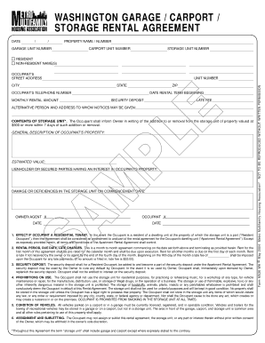 Washington Garage Carport Storage Rental Agreement