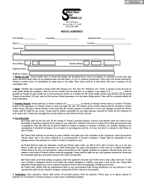 New York Storage Unit Rental Agreement