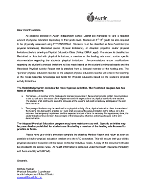 Austin ISD Restricted Physical Activity Report