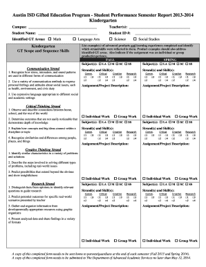 Austin ISD Gifted Education Program Student Performance Semester Report
