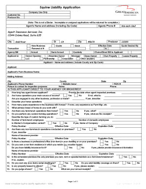 Great American Equine Liability Application