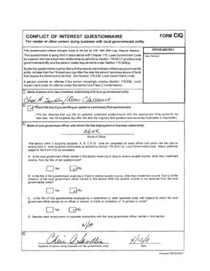 Conflict of Interest Questionnaire Form CIQ