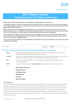 NHS Student Bursary Childcare Allowance Application