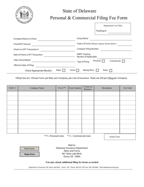 Delaware Insurance Filing Fee Form