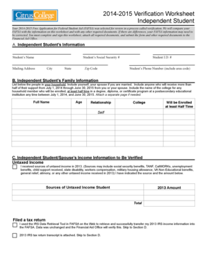 2014-2015 Verification Worksheet