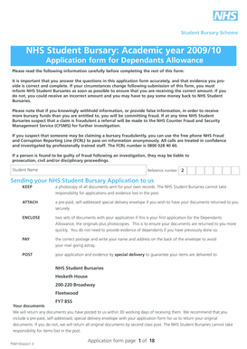 NHS Student Bursary Dependants Allowance Application