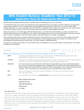 NHS Student Bursary Dependants Allowance Application
