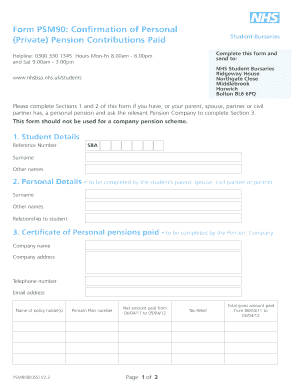 Form PSM90: Confirmation of Personal Pension Contributions Paid