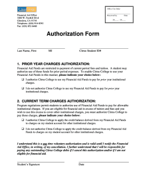 Citrus College Financial Aid Authorization Form