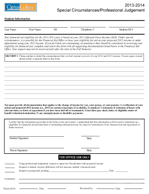 2013-2014 Special Circumstances Financial Aid Form