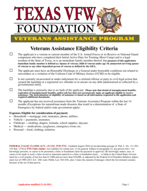 Texas Veterans Assistance Program Application