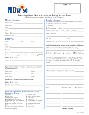 Psychological and Neuropsychological Testing Request Form