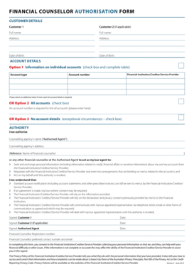 Financial Counsellor Authorisation Form