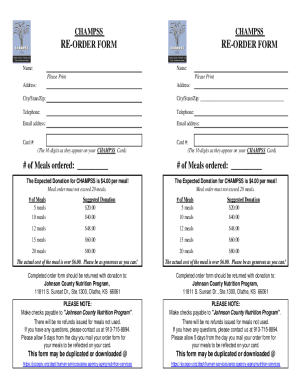 CHAMPSS Meal Re-Order Form