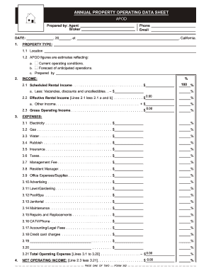 Annual Property Operating Data Sheet