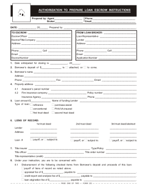 Authorization to Prepare Loan Escrow Instructions