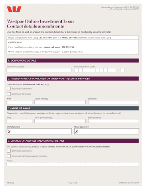 Westpac Online Investment Loan Contact Details Amendment Form