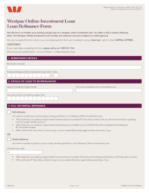 Westpac Online Investment Loan Refinance Form