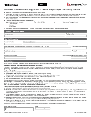 BusinessChoice Rewards Qantas Frequent Flyer Registration Form