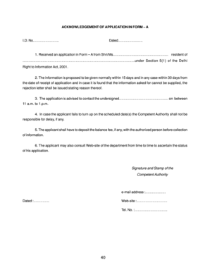 Acknowledgement of Application in Form A