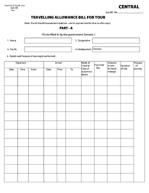 Travelling Allowance Bill for Tour