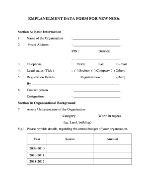 Employment Data Form for New NGOs
