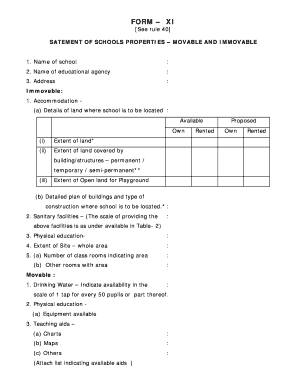 Statement of School Properties Form XI