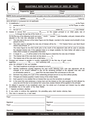 Adjustable Rate Note Secured by Deed of Trust