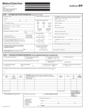 Anthem Blue Cross Medical Claim Form