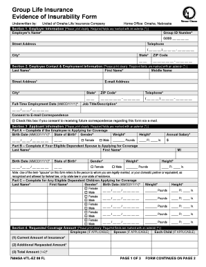 Group Life Insurance Evidence of Insurability Form