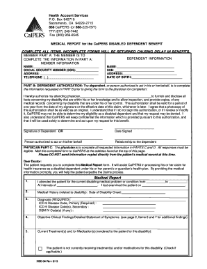 Medical Report for CalPERS Disabled Dependent Benefit