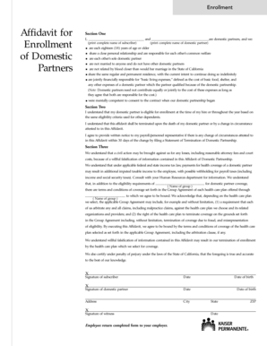 Domestic Partnership Enrollment Affidavit