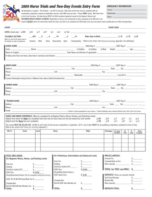 2009 USEA Horse Trials Entry Form