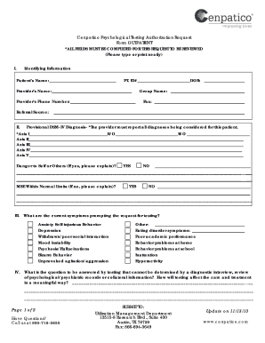Cenpatico Psychological Testing Authorization Request Form