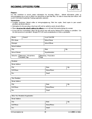 Georgia PTA Incoming Officers Form