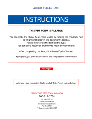 Armed Forces Bank VISA Credit Card Application