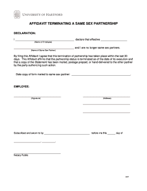 Affidavit Terminating a Same Sex Partnership